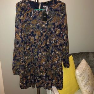 Navy brown Paisley Dress